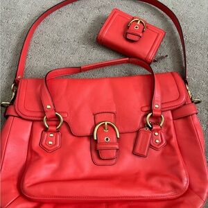 Coach Red Leather Satchel with Gold Hardware